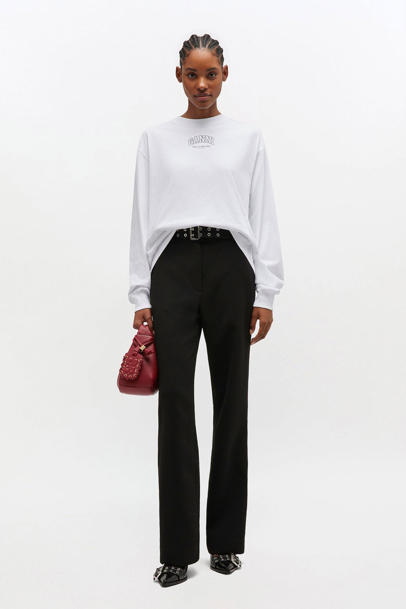 Ganni Essential Basic Cotton Long Sleeve - Bright White Women's Tops - Sloane Boutique