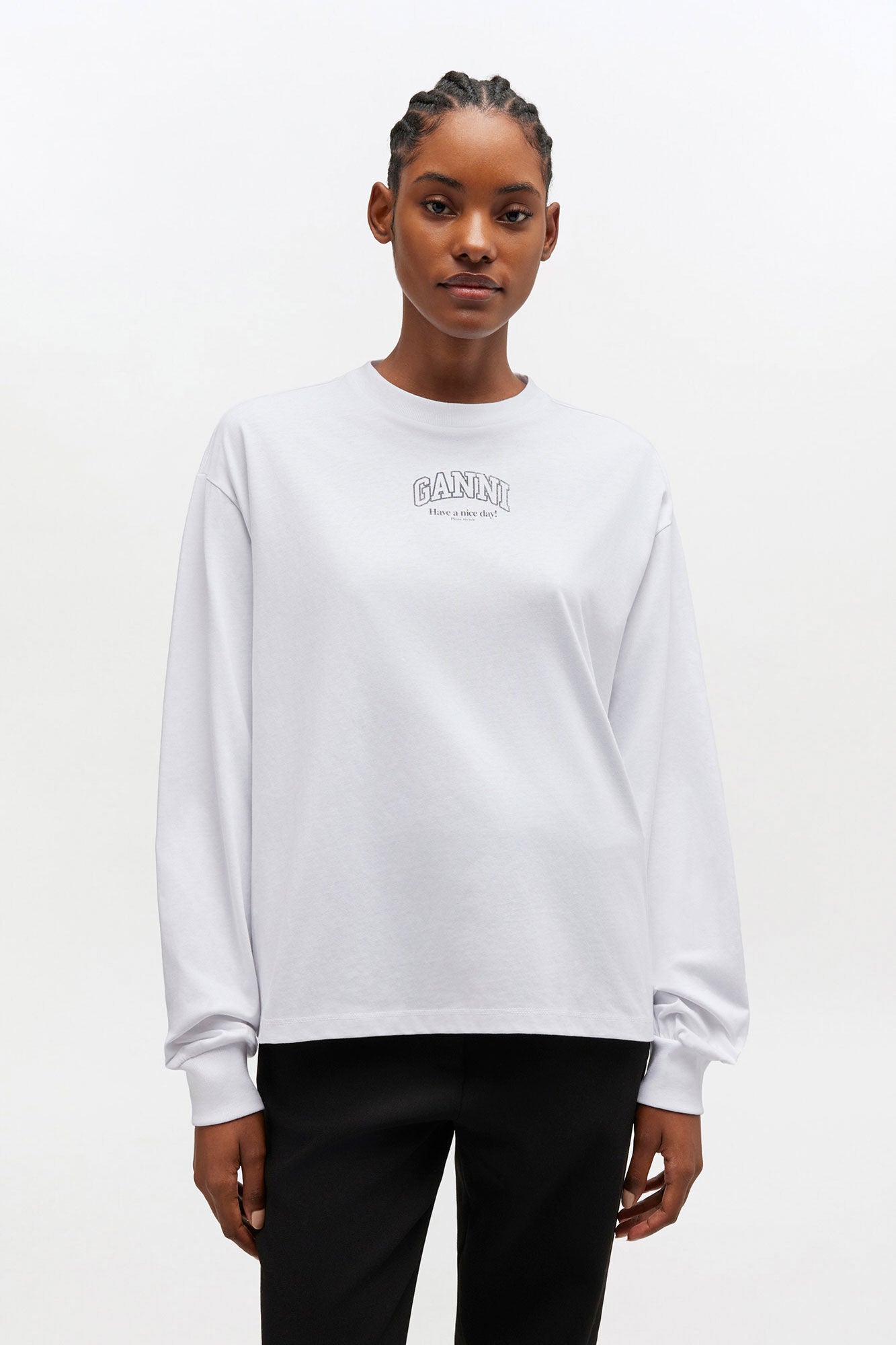 Ganni Essential Basic Cotton Long Sleeve - Bright White Women's Tops - Sloane Boutique