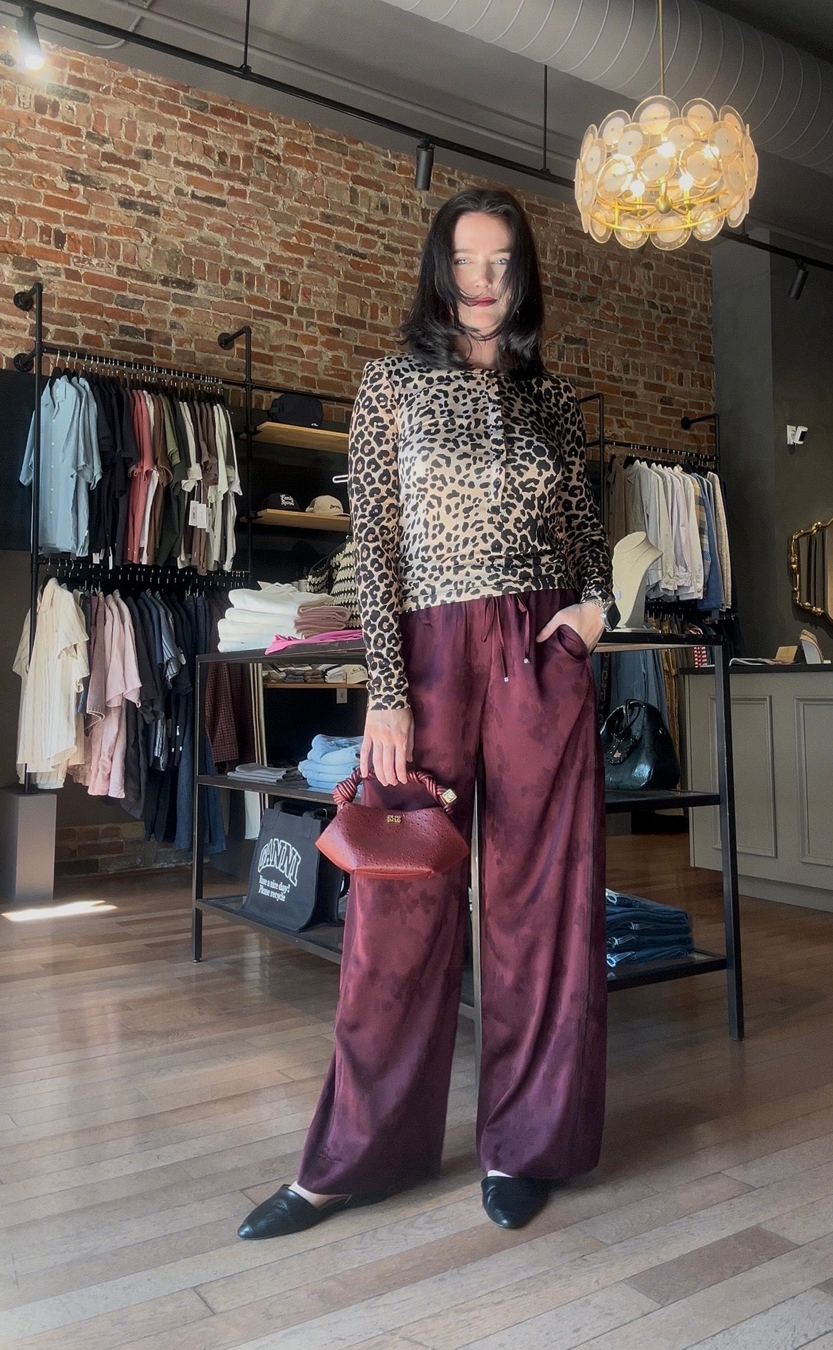 GANNI Fluid Satin Jacquard Elasticated Pants - Port Royale Women's Bottoms - Sloane Boutique
