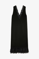 Ganni Fluid Satin V-Neck Lace Dress - Black Dresses - Sloane Boutique