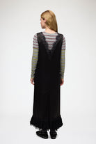 Ganni Fluid Satin V-Neck Lace Dress - Black Dresses - Sloane Boutique