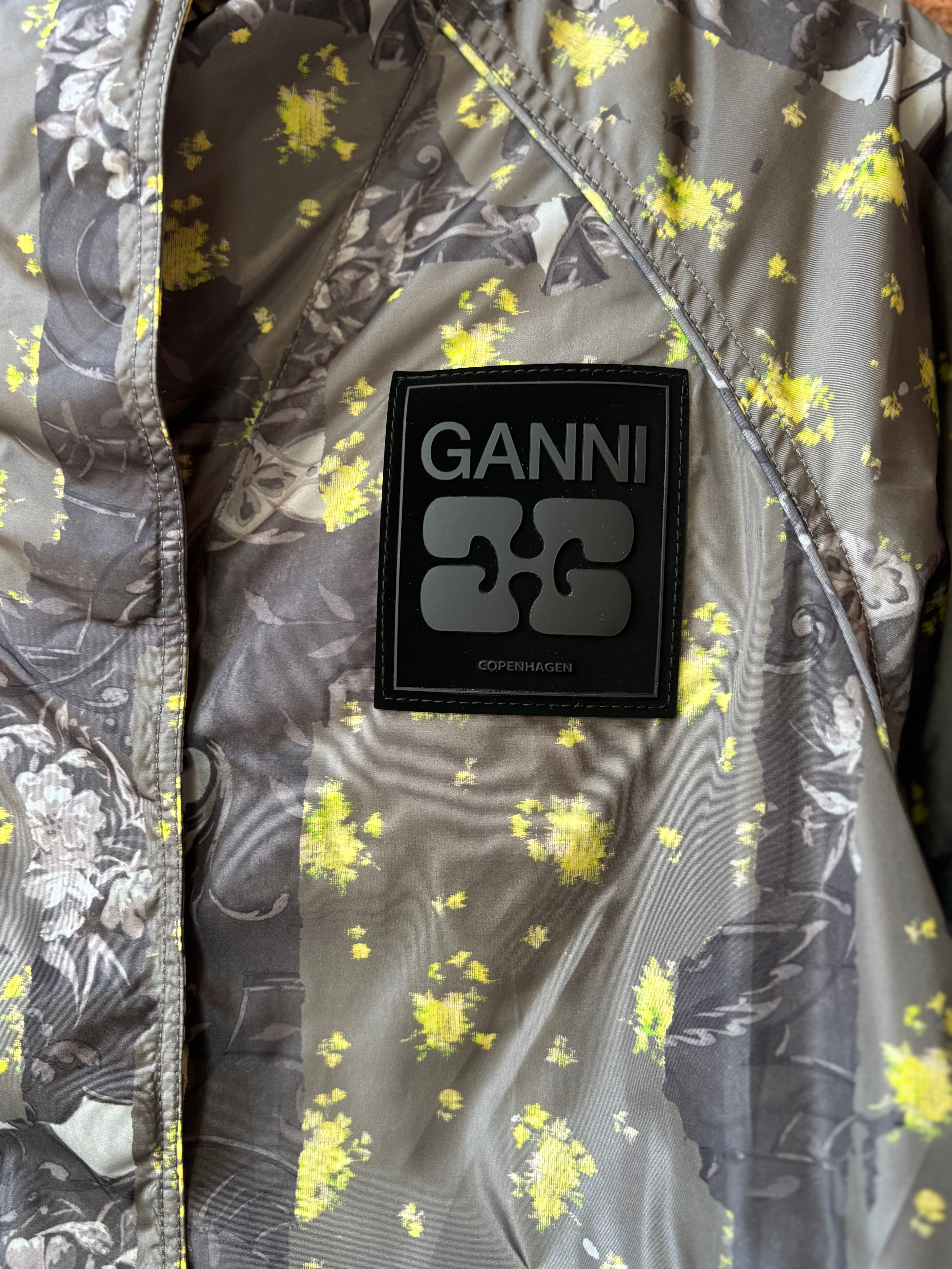 GANNI Flyweight Nylon Hooded Jacket - Printed Black Sand Outerwear - Sloane Boutique