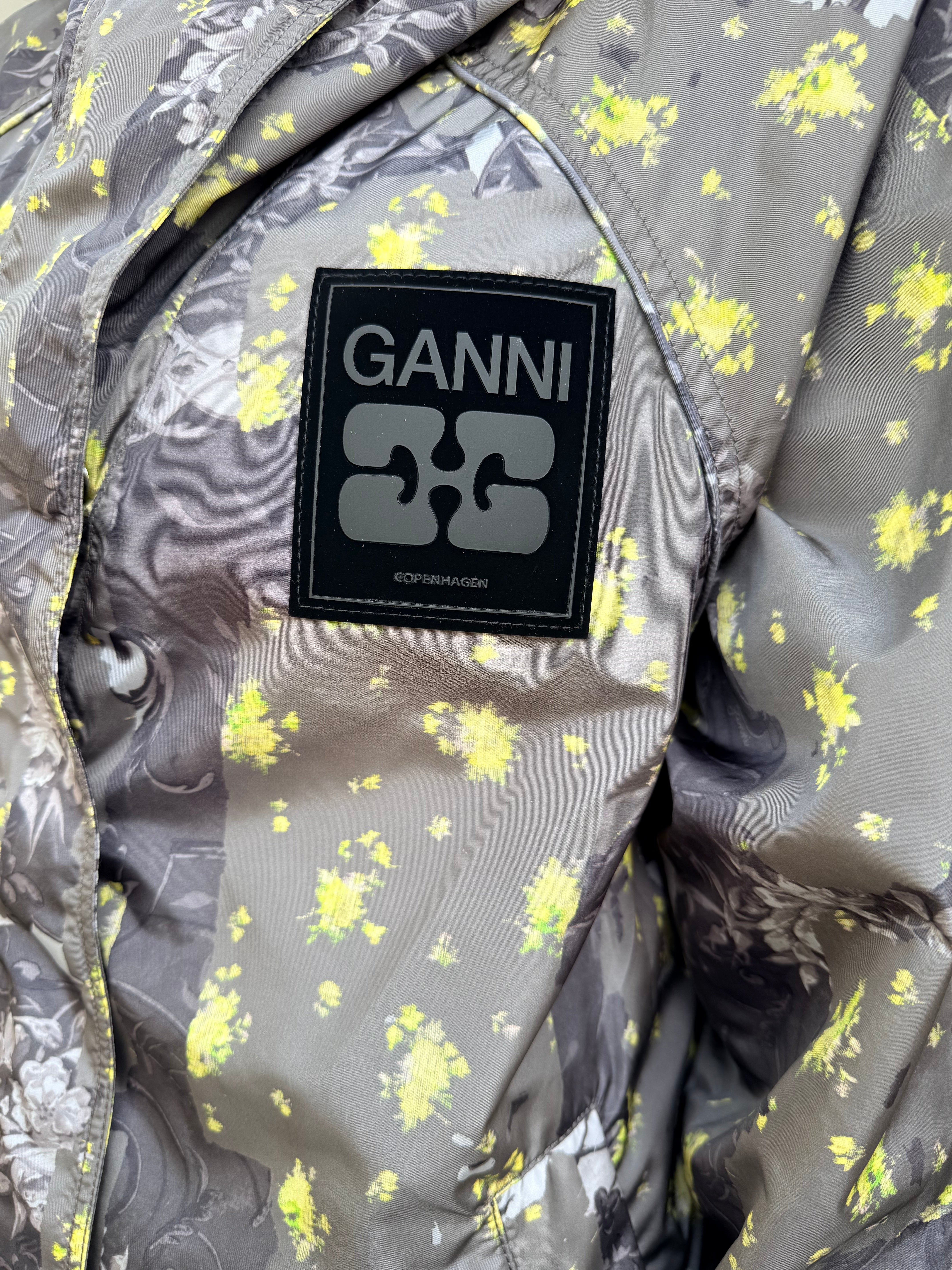 GANNI Flyweight Nylon Hooded Jacket - Printed Black Sand Outerwear - Sloane Boutique