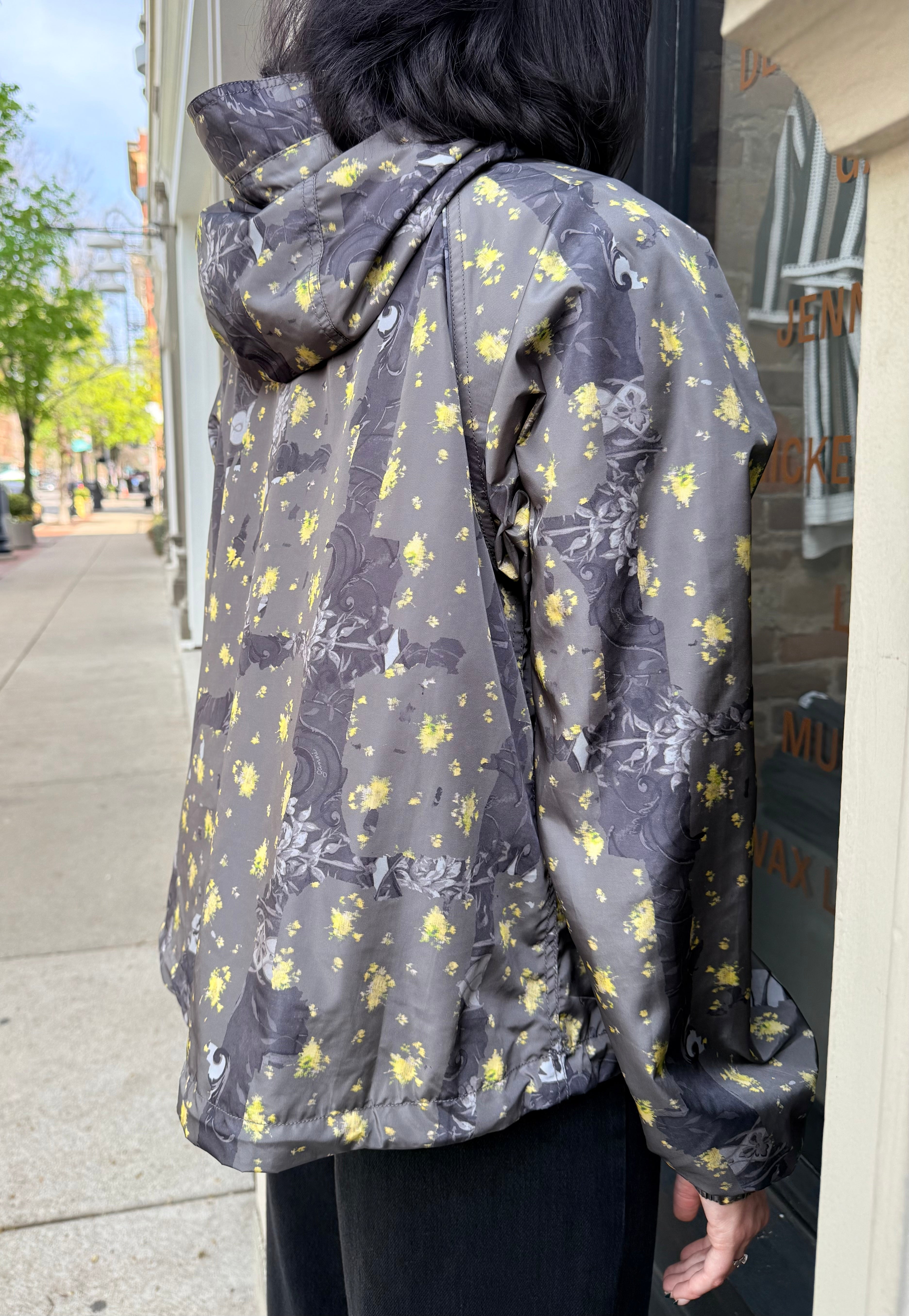 GANNI Flyweight Nylon Hooded Jacket - Printed Black Sand Outerwear - Sloane Boutique