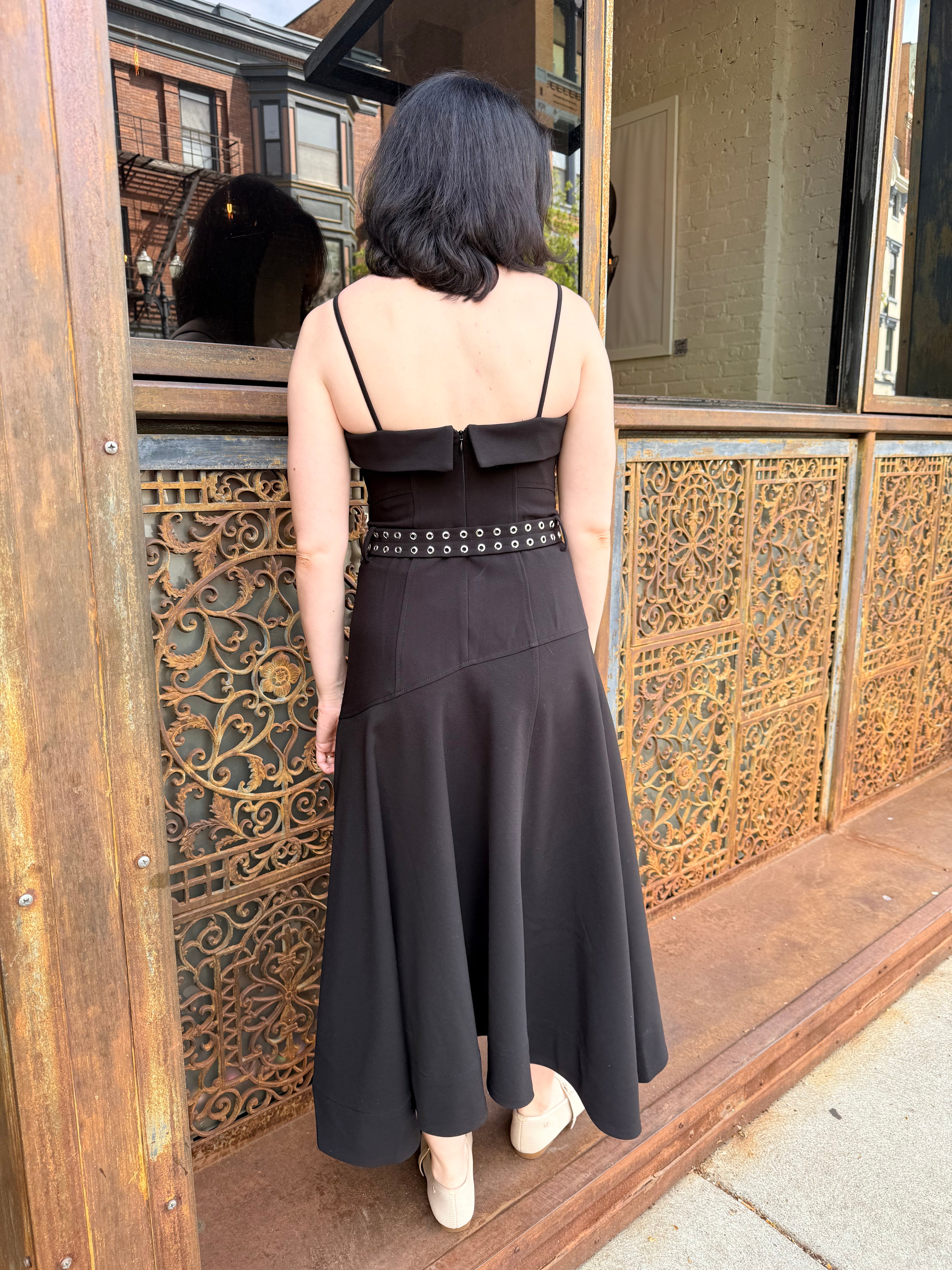 asymmetric black dress GANNI Future Twill Suiting Long Asymmetric Dress
