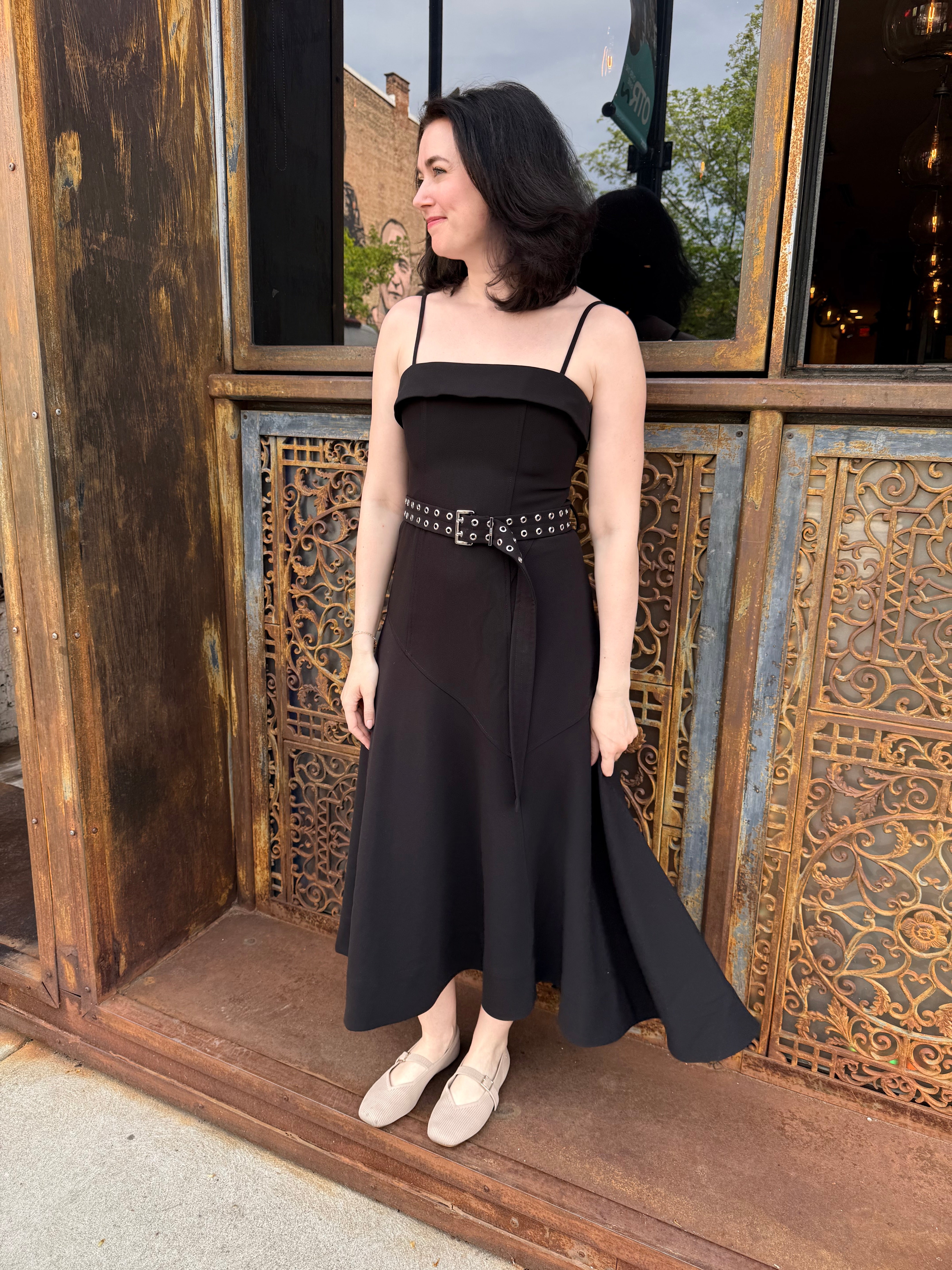 ganni dress black GANNI Future Twill Suiting Long Asymmetric Dress