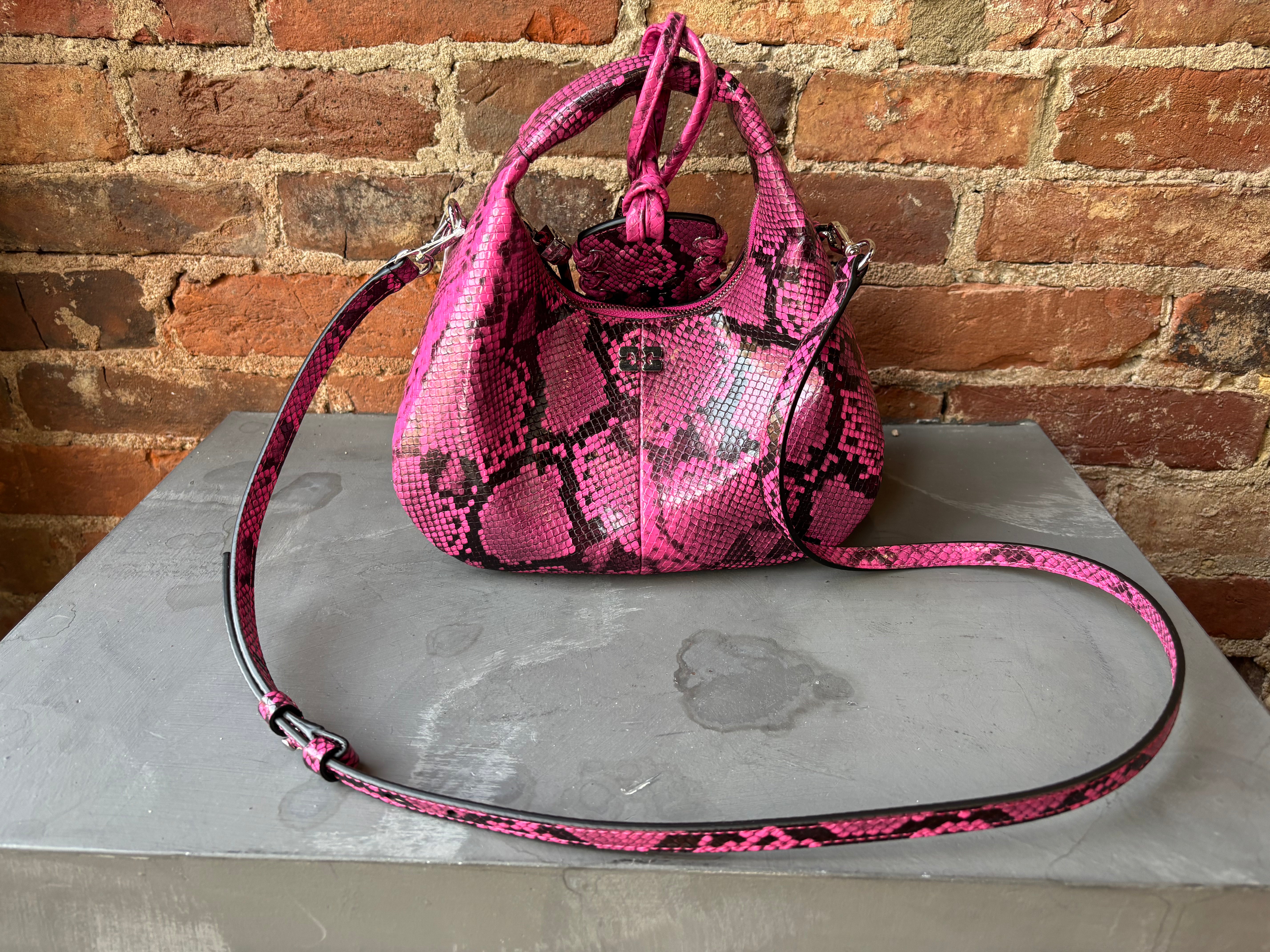 GANNI Hobo Mini Snake - Raspberry Rose Handbags - Sloane Boutique