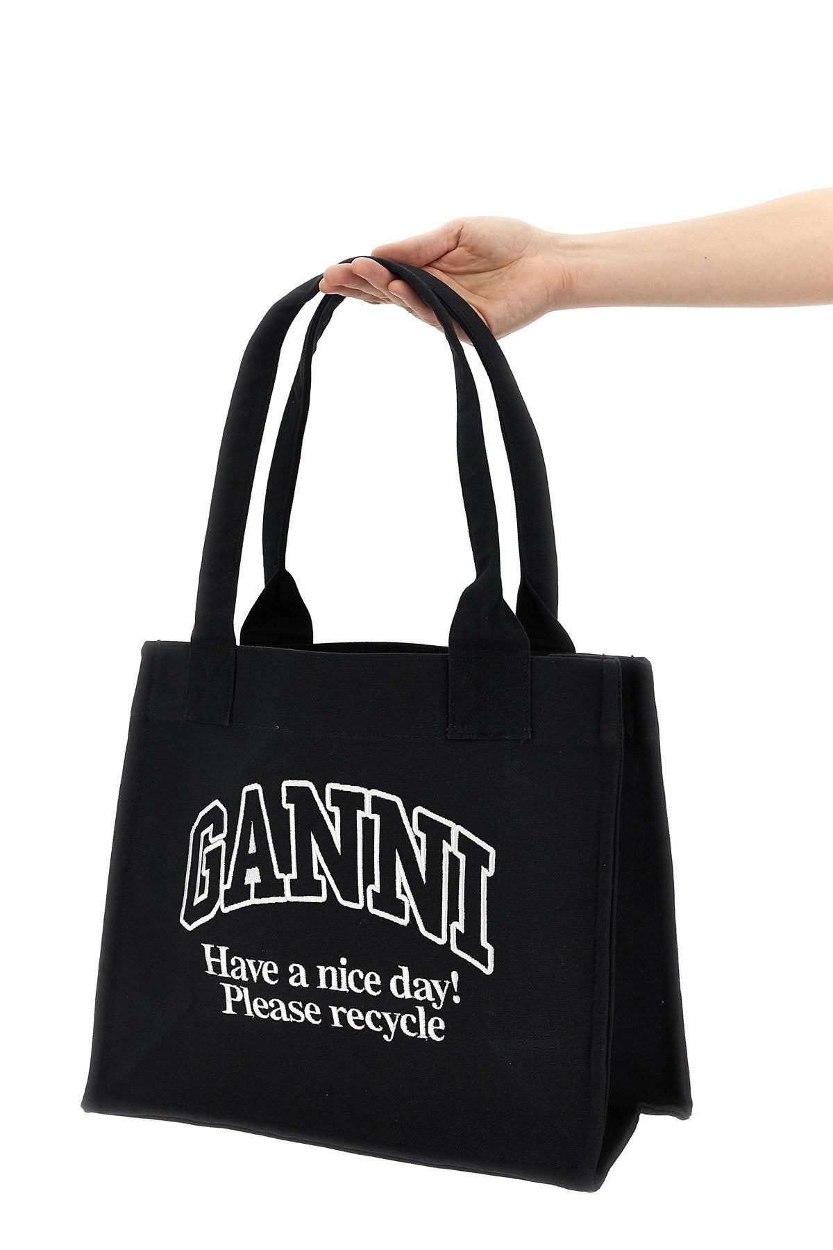 Ganni Large Easy Shopper Contrasted Logo Pocket - Phantom Handbags - Sloane Boutique