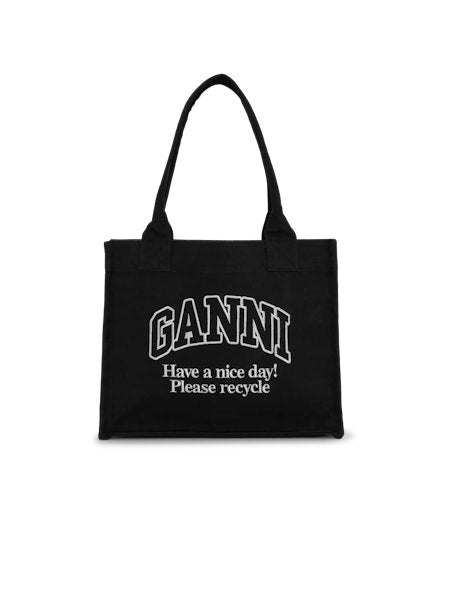 Ganni Large Easy Shopper Contrasted Logo Pocket - Phantom Handbags - Sloane Boutique