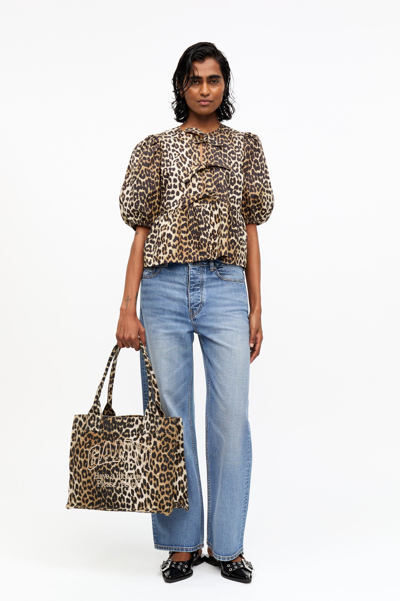 Ganni Large Easy Shopper Pocket Print - Leopard Handbags - Sloane Boutique