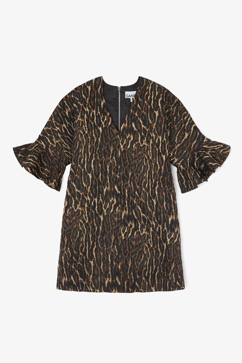 Ganni Metallic Cloque Mini Boxy Dress - Antique Bronze Dresses - Sloane Boutique