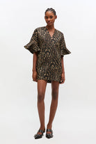 Ganni Metallic Cloque Mini Boxy Dress - Antique Bronze Dresses - Sloane Boutique