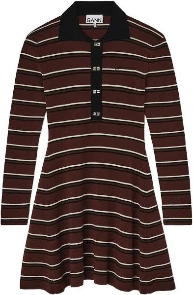Ganni Mini Ribbed Merino Dress - Brown Dresses - Sloane Boutique