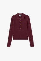 Ganni Mini Ribbed Merino Polo - Red Dahlia Women's Tops - Sloane Boutique