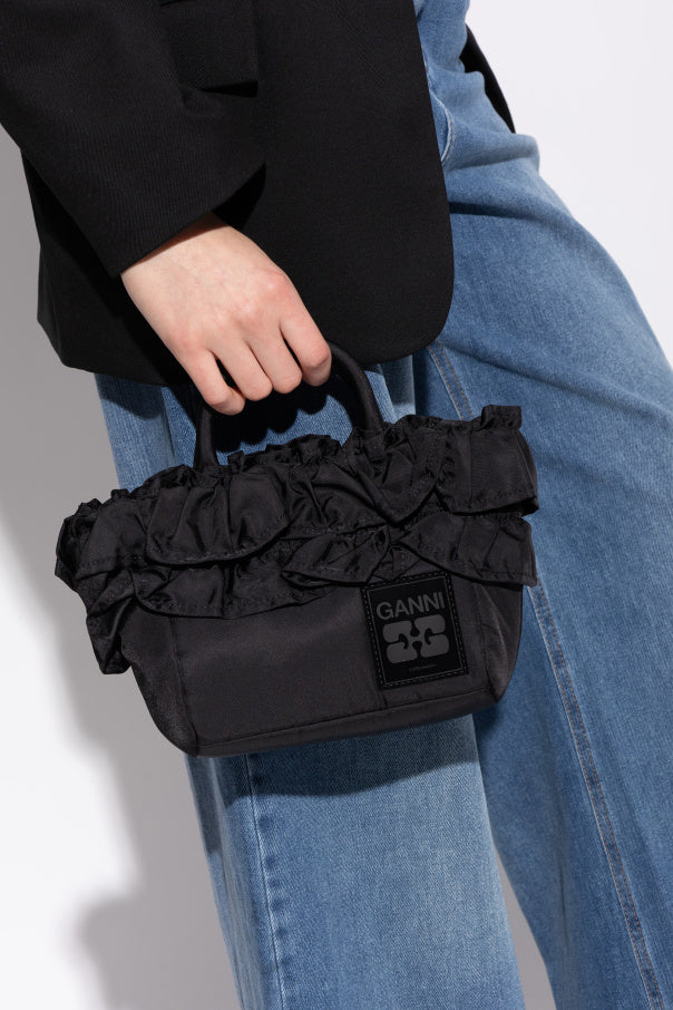 Ganni Mini Shopper Ruffle - Black Accessories - Sloane Boutique