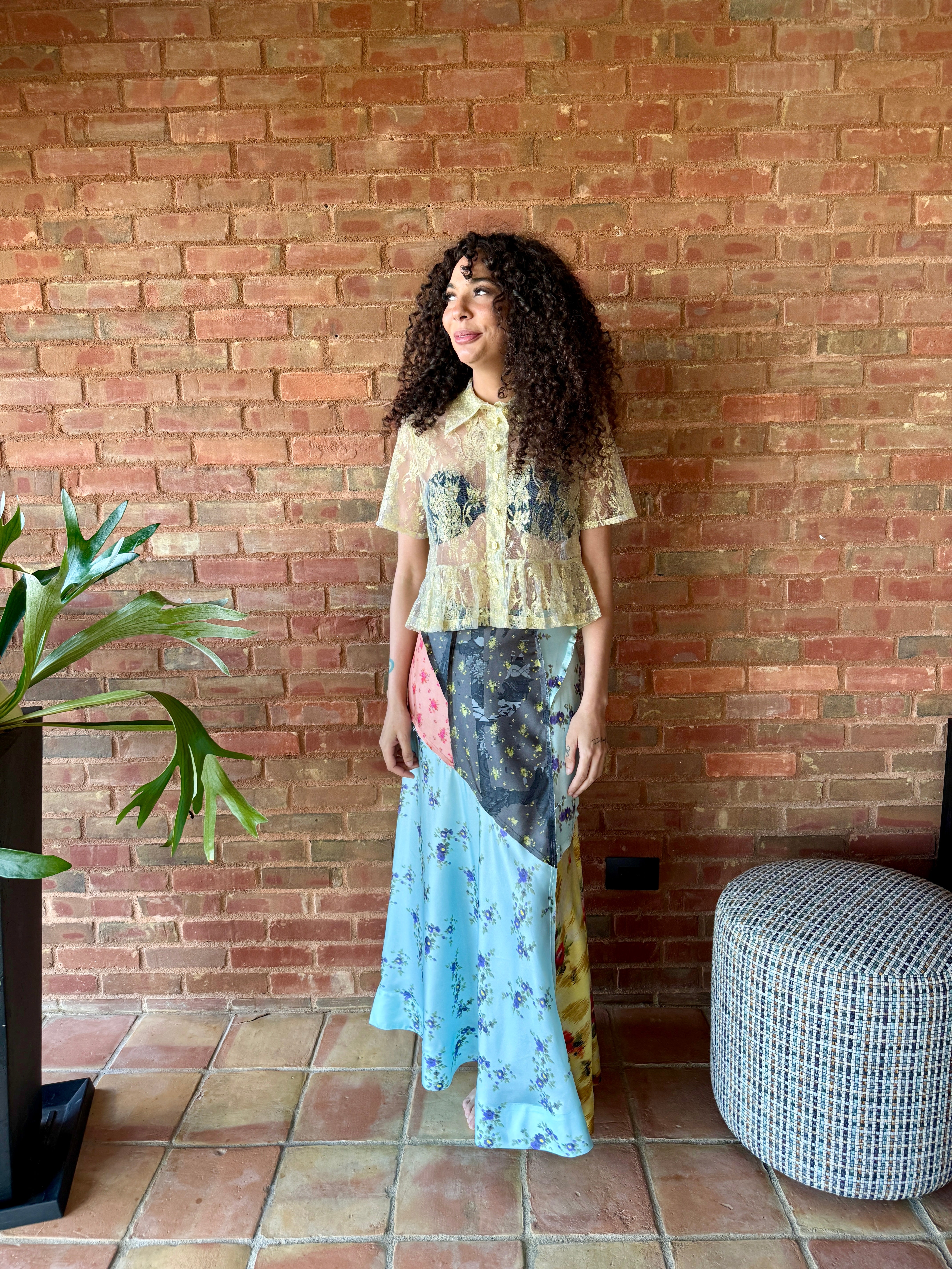 GANNI Multi Printed Silk Twill Fluid Skirt - Iced Aqua Women's Bottoms - Sloane Boutique