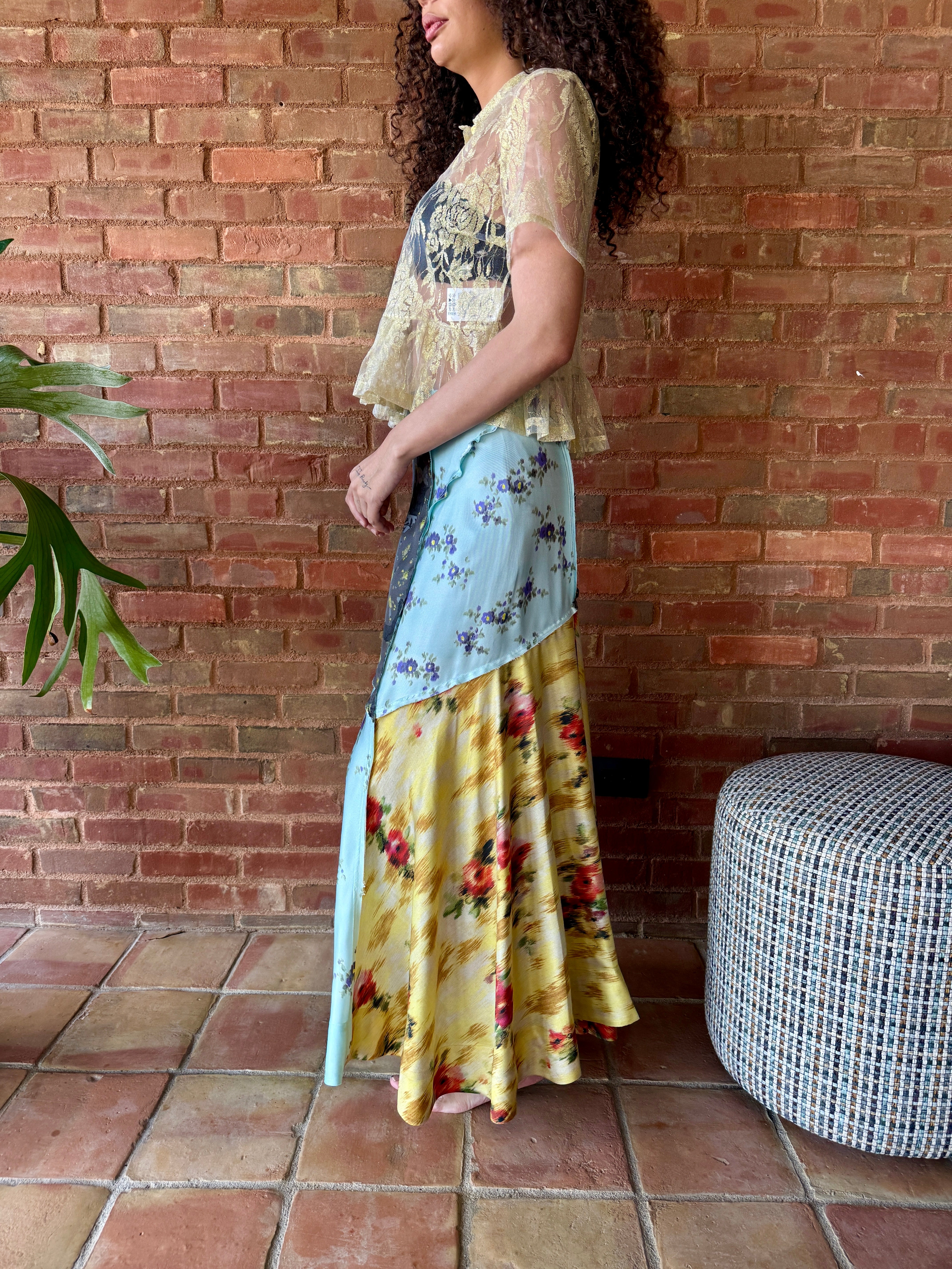 GANNI Multi Printed Silk Twill Fluid Skirt - Iced Aqua Women's Bottoms - Sloane Boutique