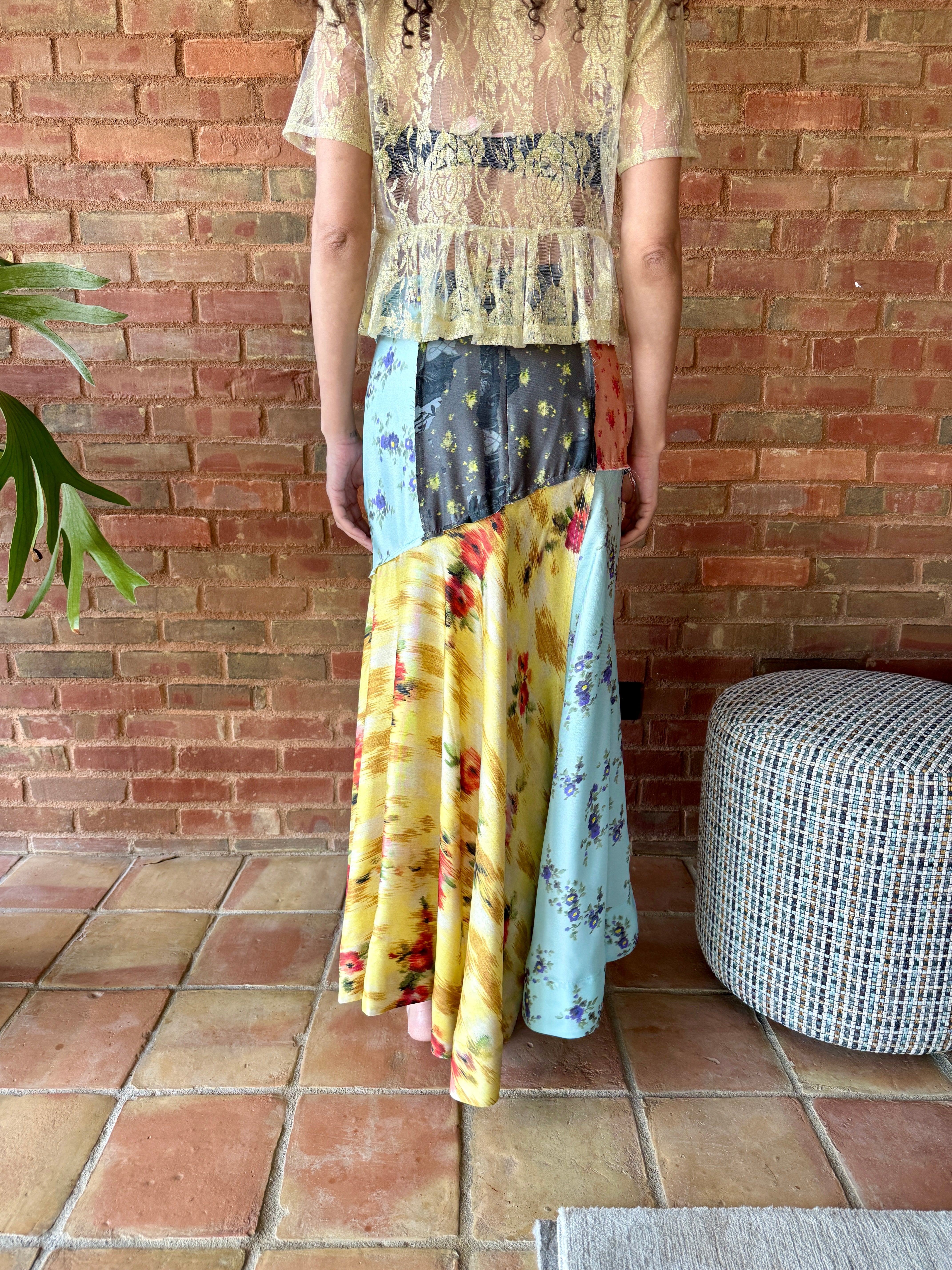 GANNI Multi Printed Silk Twill Fluid Skirt - Iced Aqua Women's Bottoms - Sloane Boutique