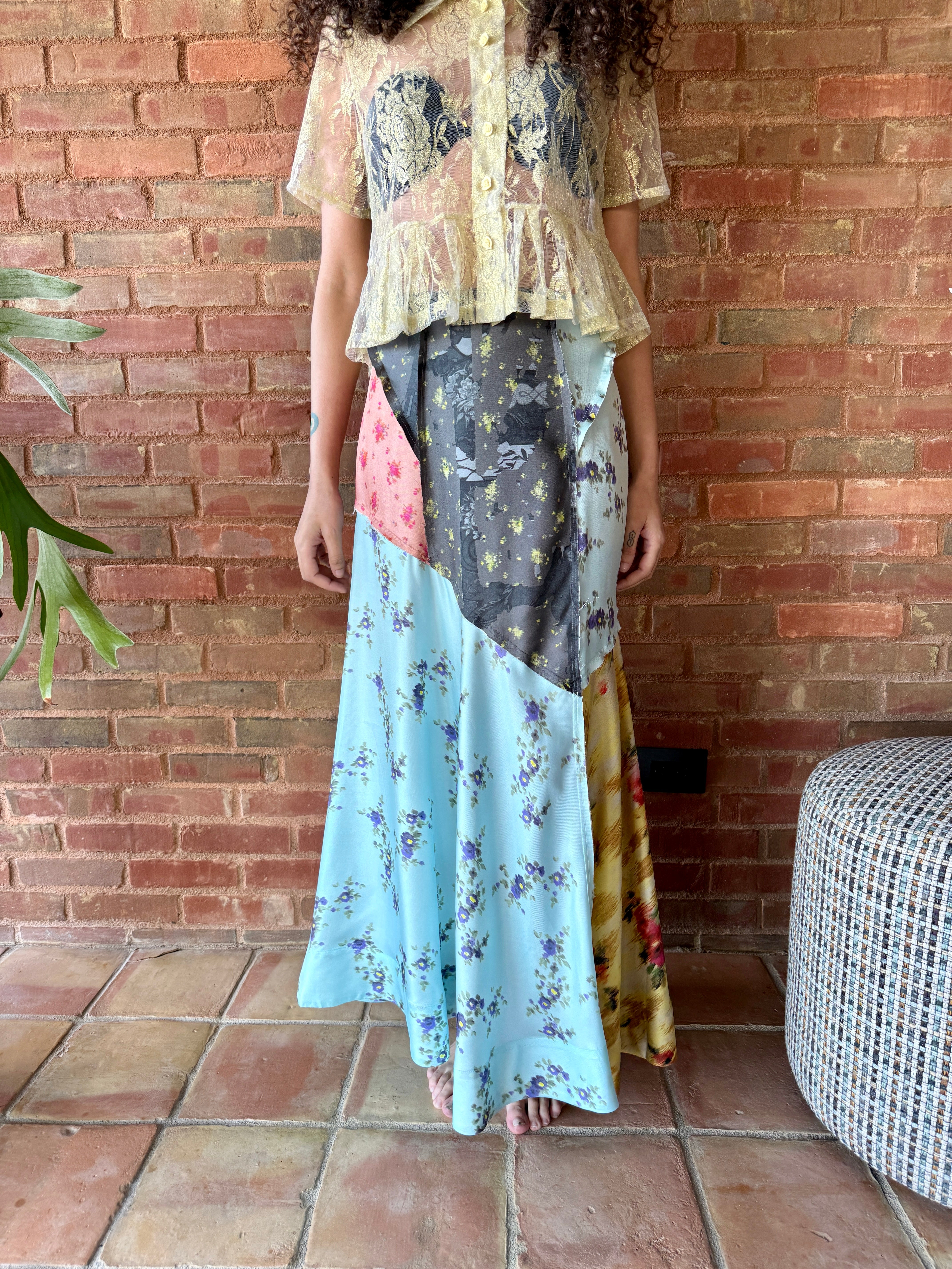 GANNI Multi Printed Silk Twill Fluid Skirt - Iced Aqua Women's Bottoms - Sloane Boutique