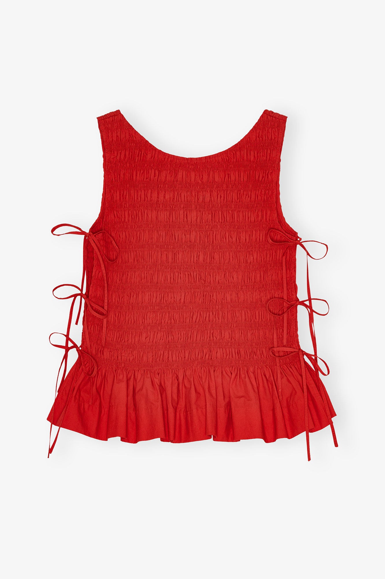 Ganni Poplin Smock Tie String Top - Racing Red Women's Tops - Sloane Boutique