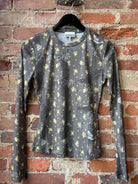 GANNI Printed Marl Mesh Long Sleeve Top - Black Sand Women's Tops - Sloane Boutique