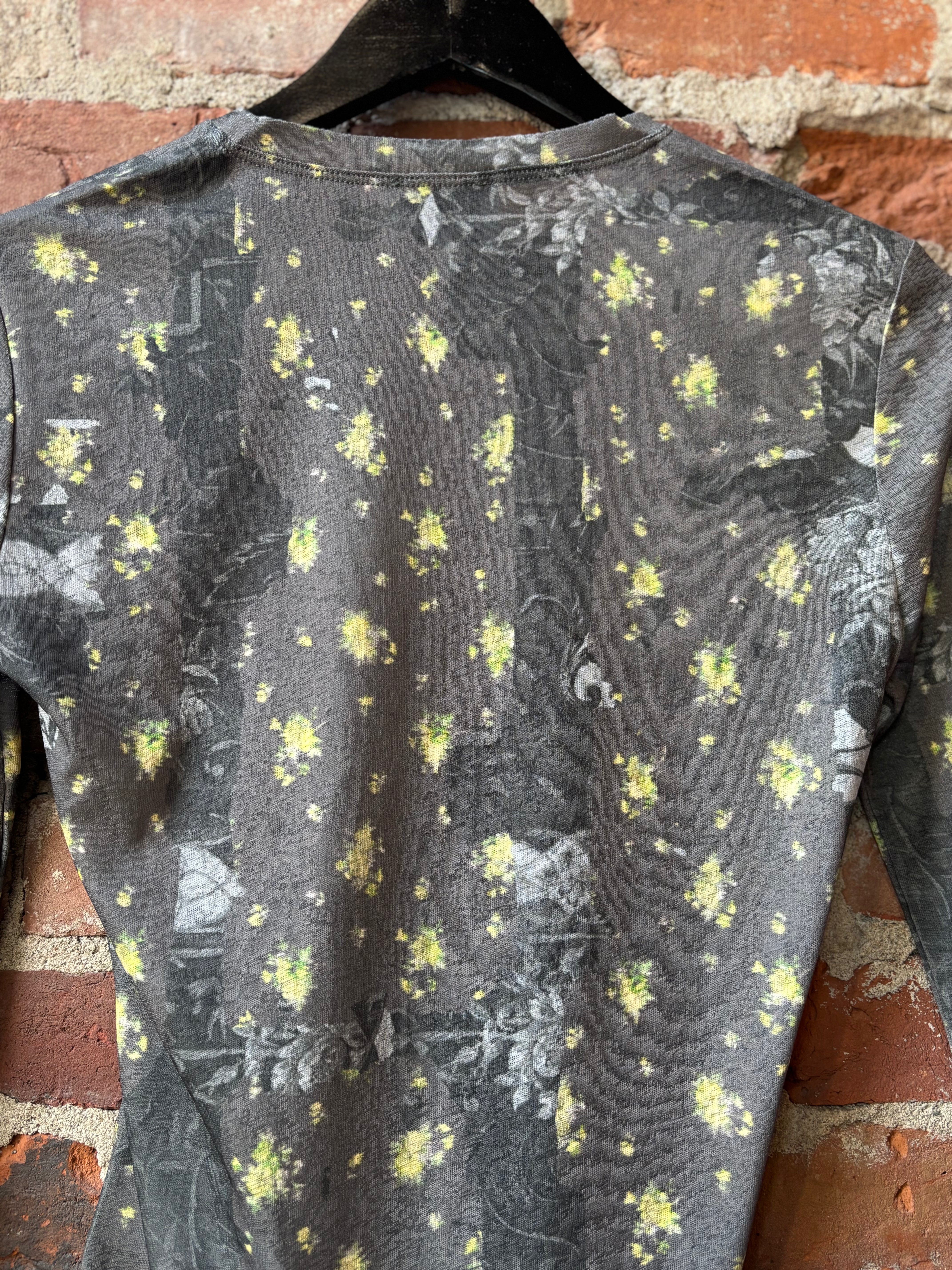 GANNI Printed Marl Mesh Long Sleeve Top - Black Sand Women's Tops - Sloane Boutique