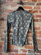 GANNI Printed Marl Mesh Long Sleeve Top - Black Sand Women's Tops - Sloane Boutique