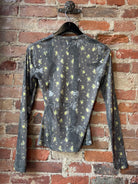 GANNI Printed Marl Mesh Long Sleeve Top - Black Sand Women's Tops - Sloane Boutique