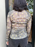 GANNI Printed Marl Mesh Long Sleeve Top - Black Sand Women's Tops - Sloane Boutique