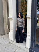 GANNI Printed Marl Mesh Long Sleeve Top - Black Sand Women's Tops - Sloane Boutique