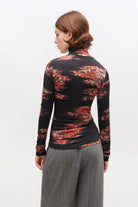 Ganni Printed Shiny Jersey Turtleneck - Black Women's Tops - Sloane Boutique