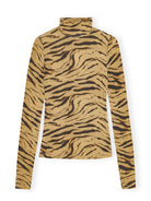 Ganni Printed Shiny Jersey Turtleneck - Khaki Women's Tops - Sloane Boutique