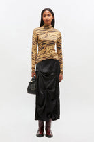 Ganni Printed Shiny Jersey Turtleneck - Khaki Women's Tops - Sloane Boutique