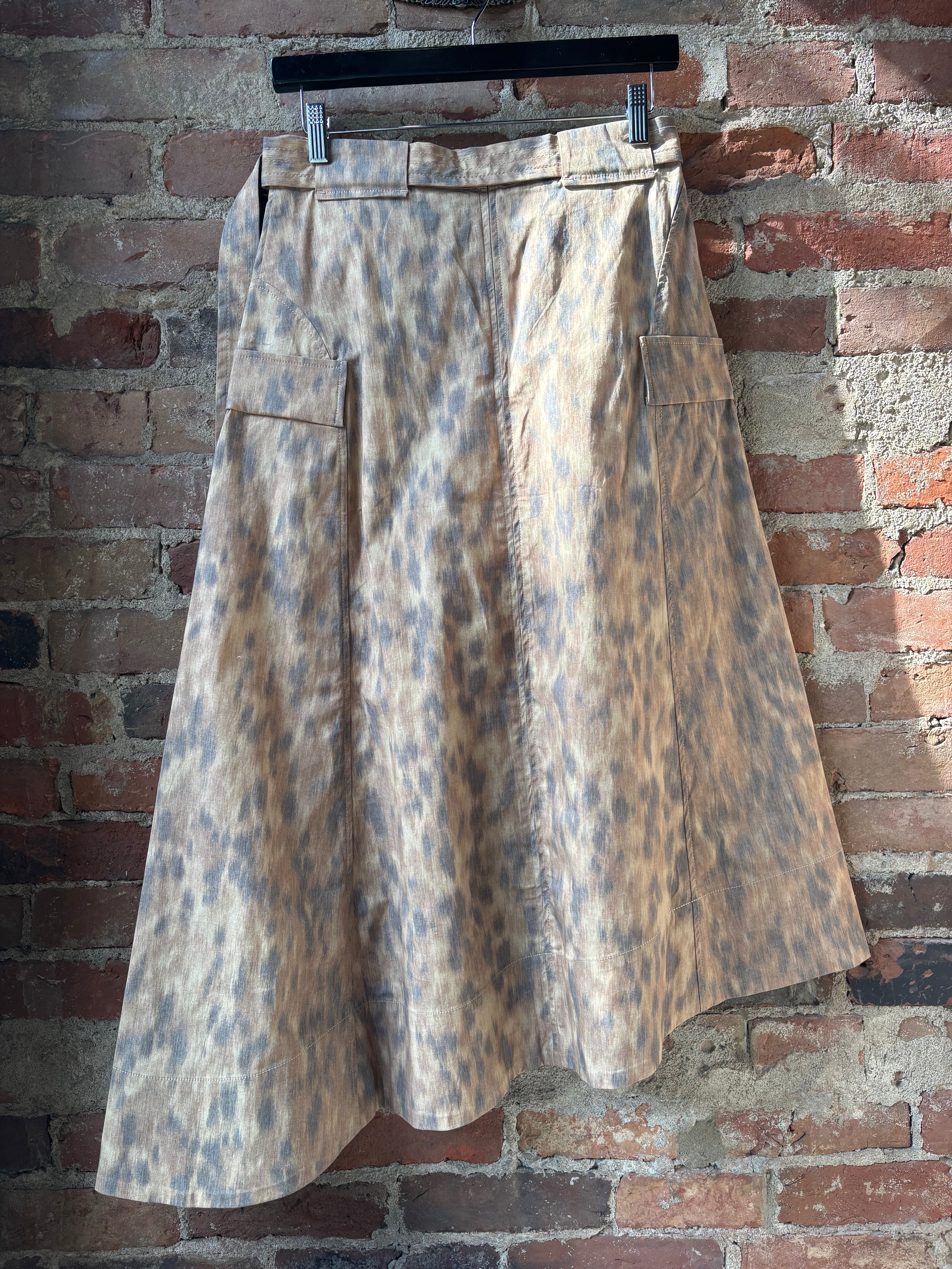 GANNI Printed Stretch Cotton Asymmetric Belt Skirt - Burro Women's Bottoms - Sloane Boutique