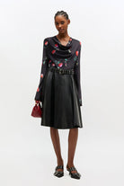 Ganni Printed Stretch Satin Blouse - Black Women's Tops - Sloane Boutique