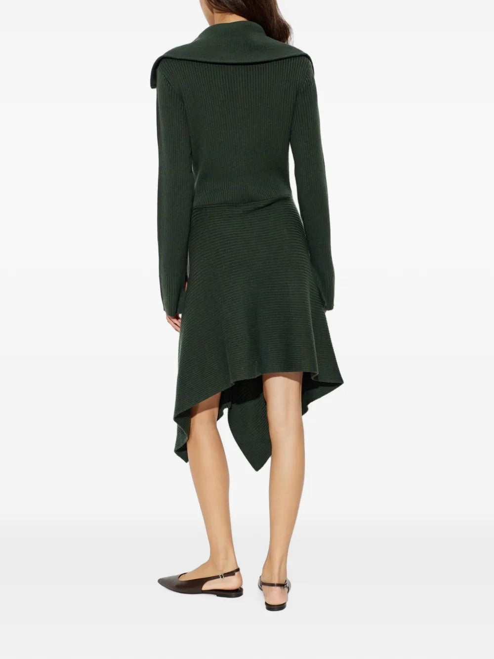 Ganni Ribbed Merino Zip Dress - Dark Green Dresses - Sloane Boutique