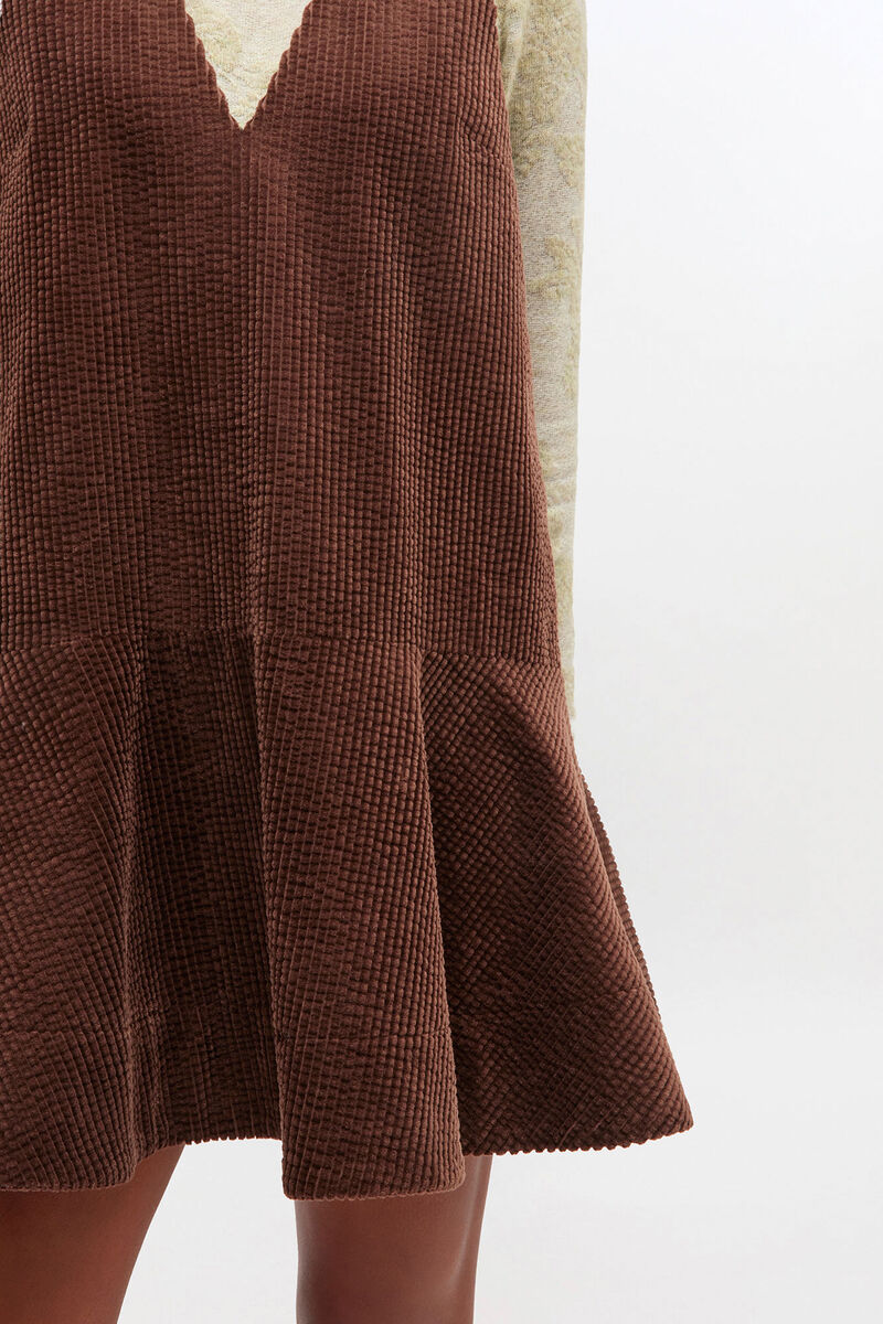 Ganni Seersucker Corduroy V-neck Mini Dress - Chicory Coffee