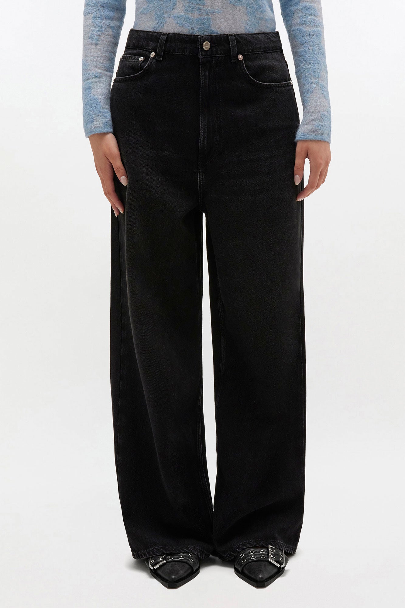 Ganni Soft Rigid Denim Baggy Jeans - Black Washed Women's Bottoms - Sloane Boutique