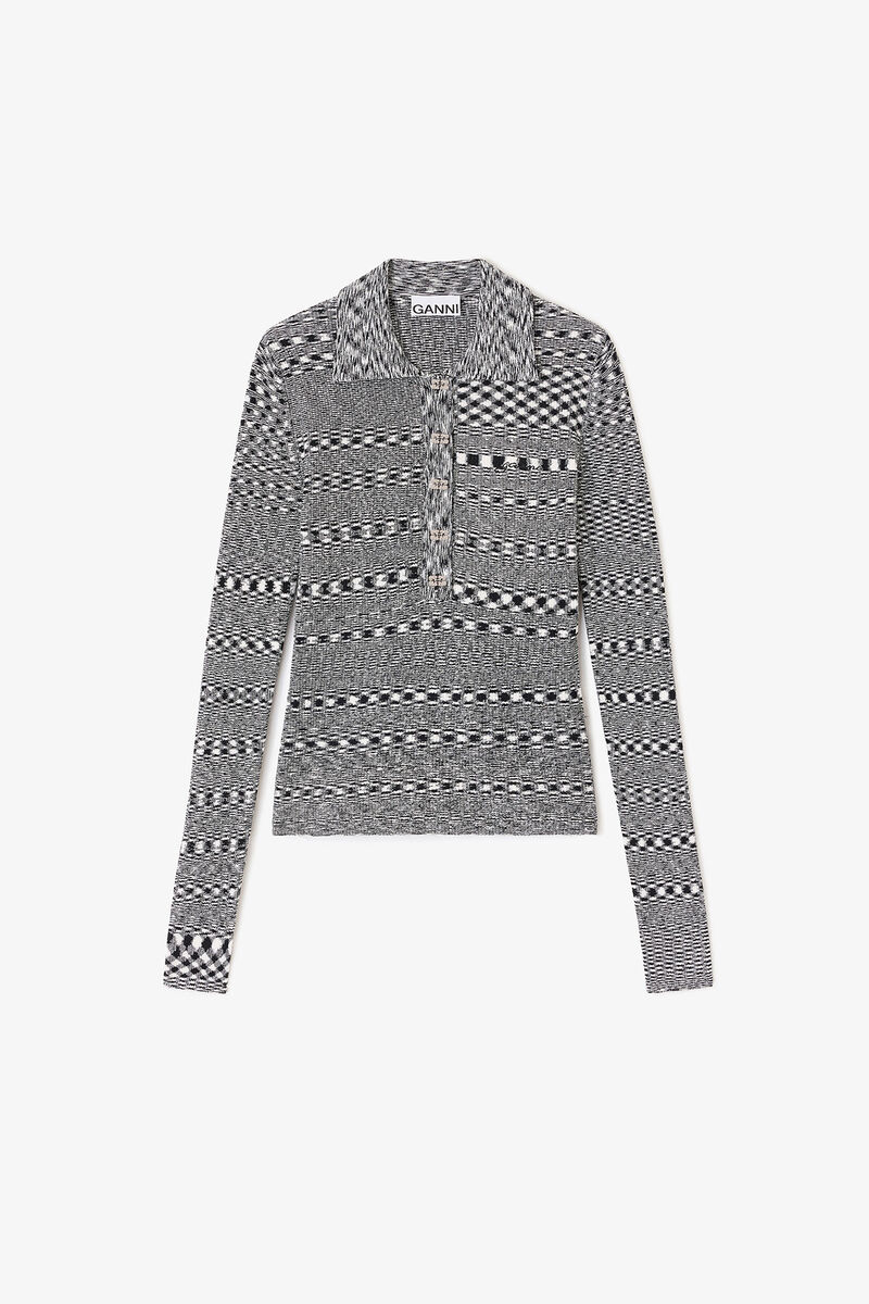 Ganni Spacedyed Polo - Black Women's Tops - Sloane Boutique