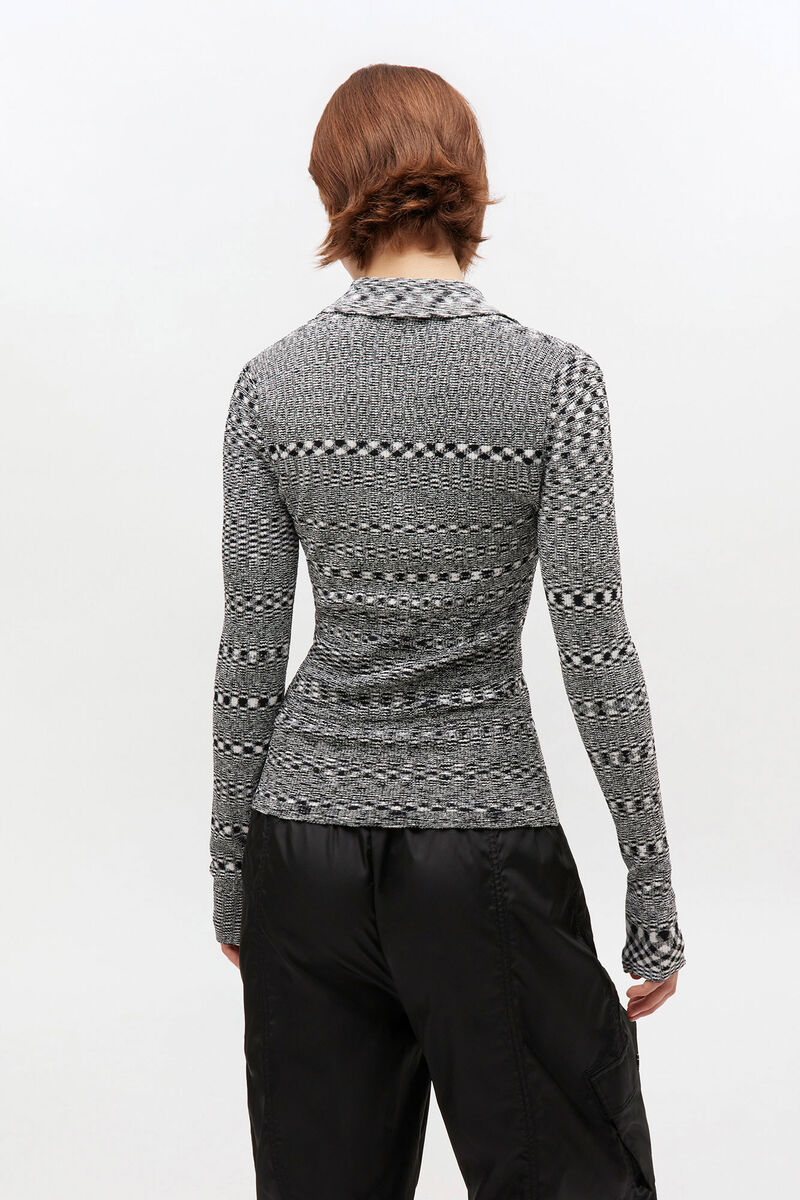 Ganni Spacedyed Polo - Black Women's Tops - Sloane Boutique