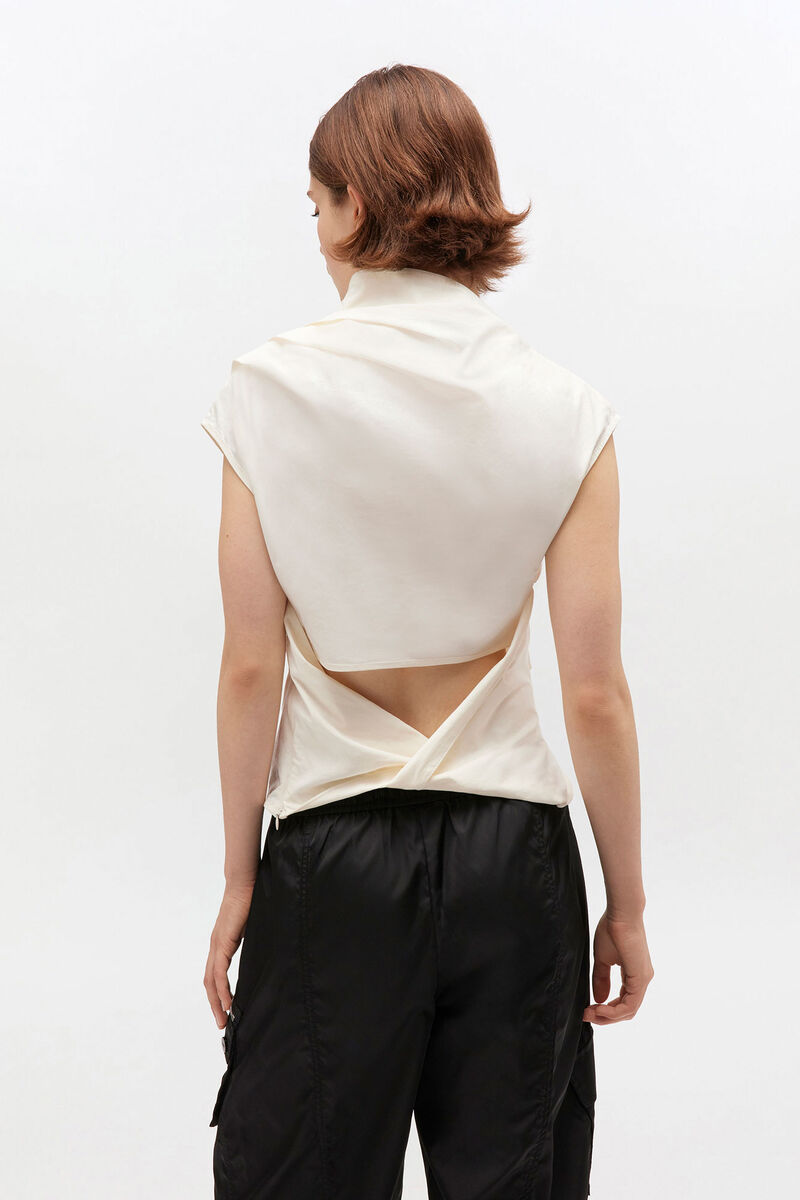 Ganni Stretch Cotton Ruched Top - Egret Women's Tops - Sloane Boutique