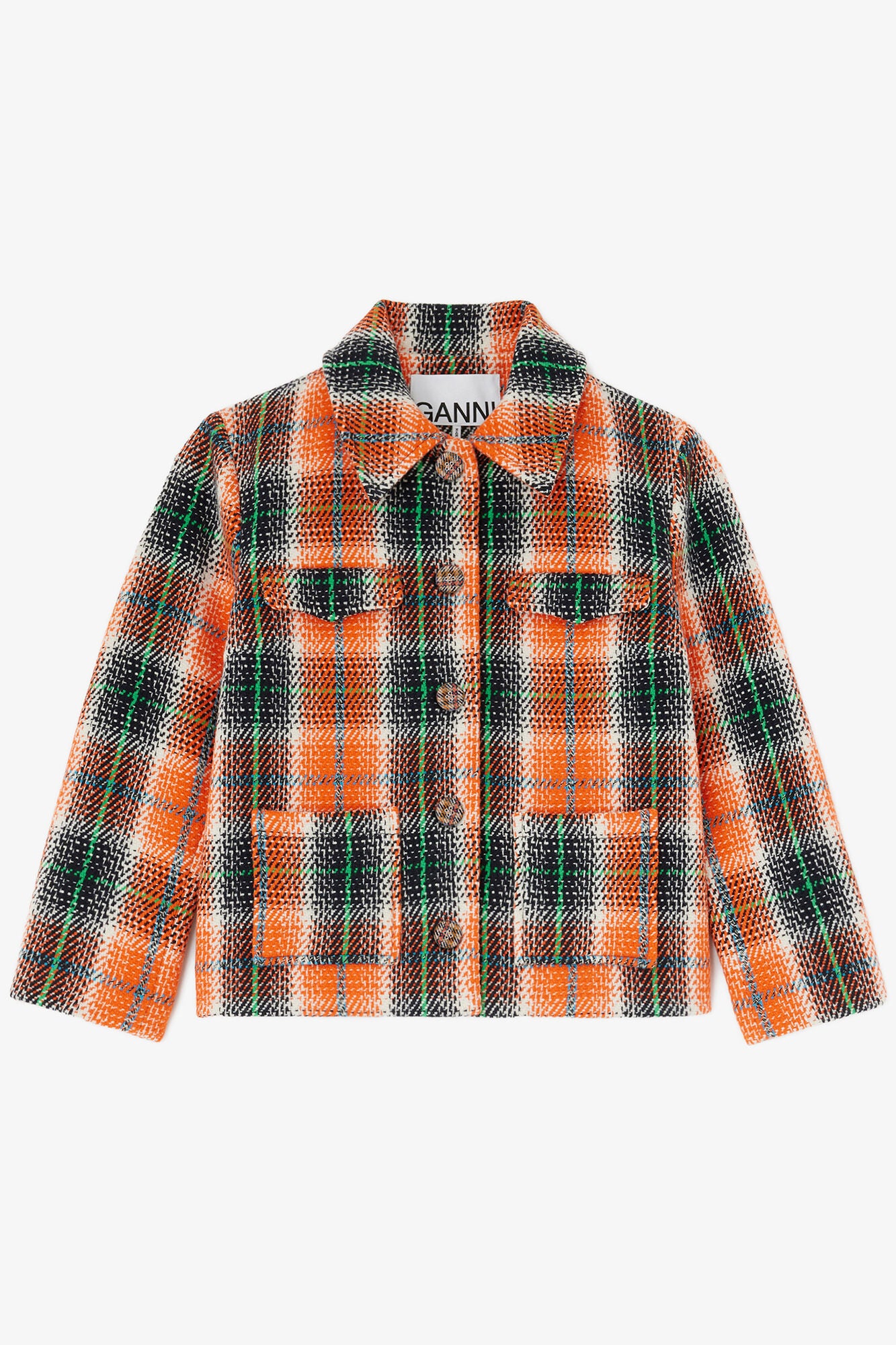Ganni Wool Check Blazer - Mandarin Orange Outerwear - Sloane Boutique