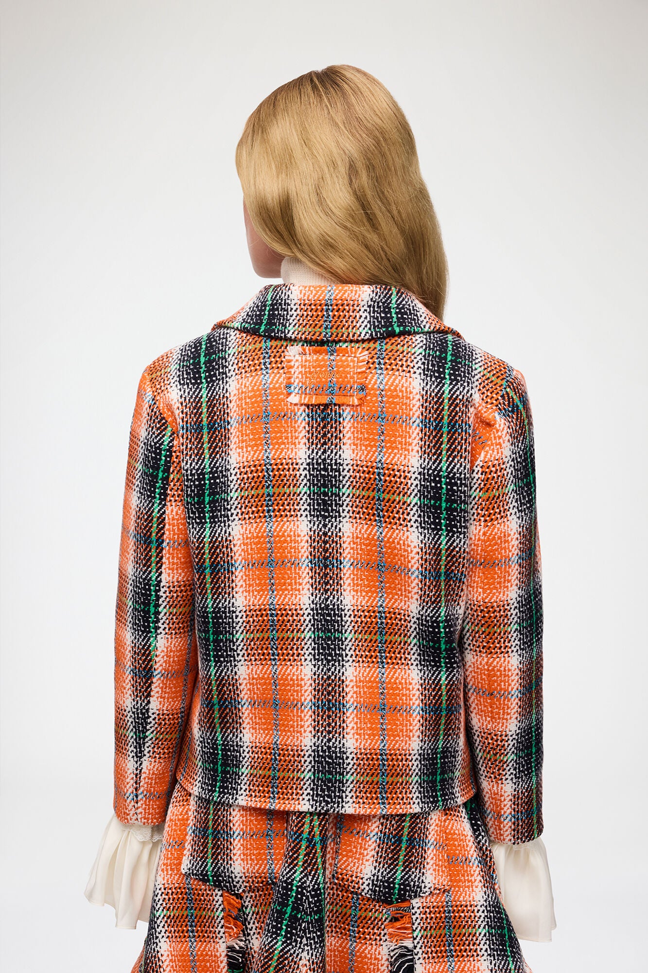 Ganni Wool Check Blazer - Mandarin Orange Outerwear - Sloane Boutique
