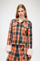 Ganni Wool Check Blazer - Mandarin Orange Outerwear - Sloane Boutique