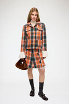 Ganni Wool Check Blazer - Mandarin Orange Outerwear - Sloane Boutique