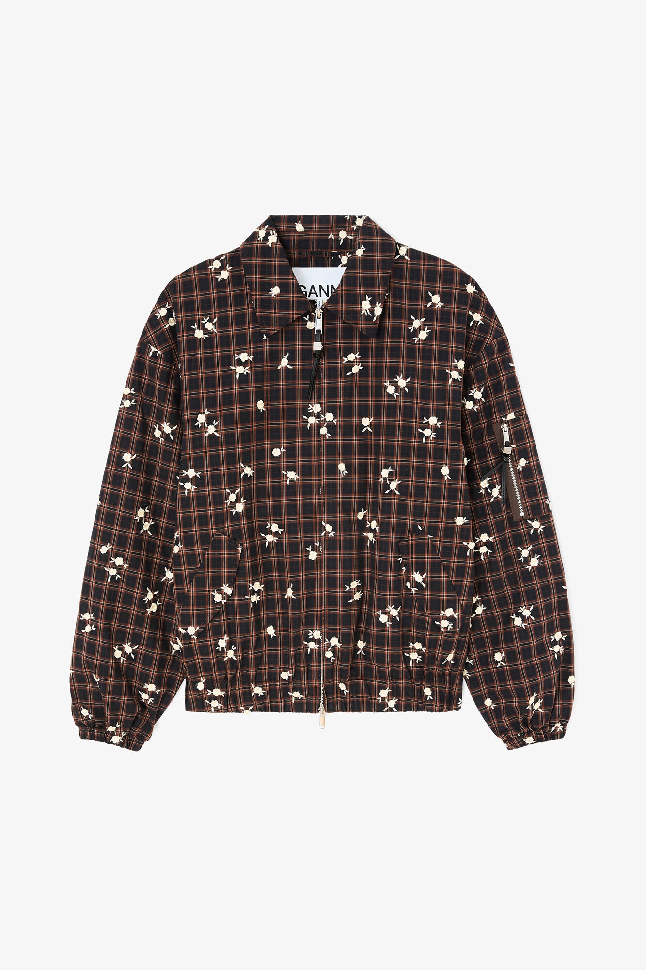 GANNI Yarn Dyed Check Flower Bomber - Cappuccino Outerwear - Sloane Boutique