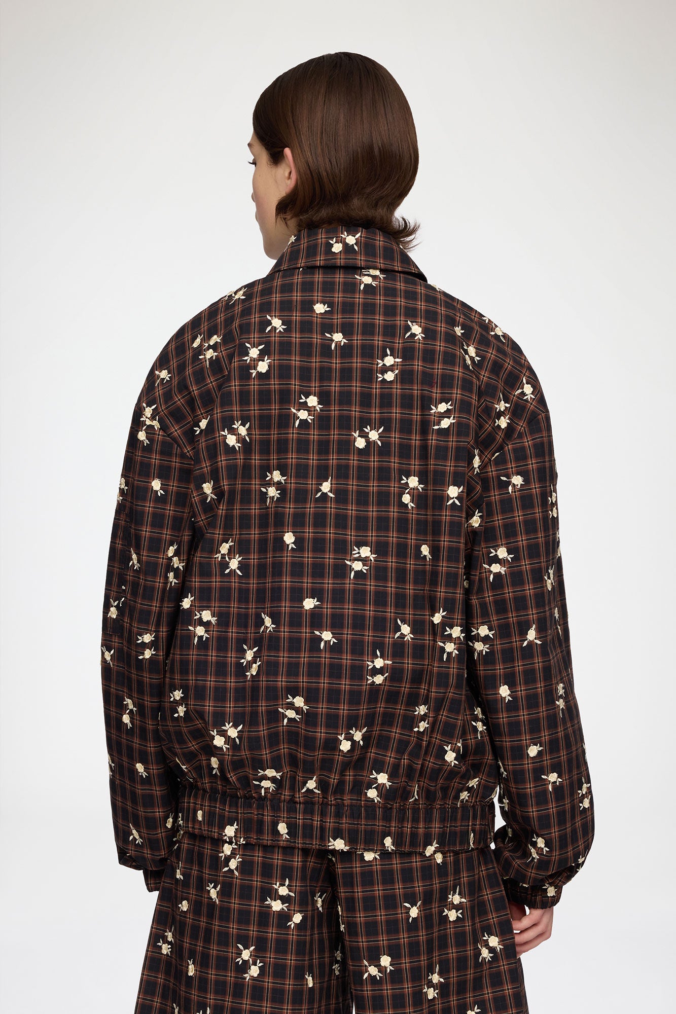 GANNI Yarn Dyed Check Flower Bomber - Cappuccino Outerwear - Sloane Boutique