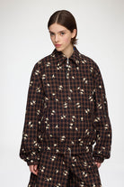 GANNI Yarn Dyed Check Flower Bomber - Cappuccino Outerwear - Sloane Boutique