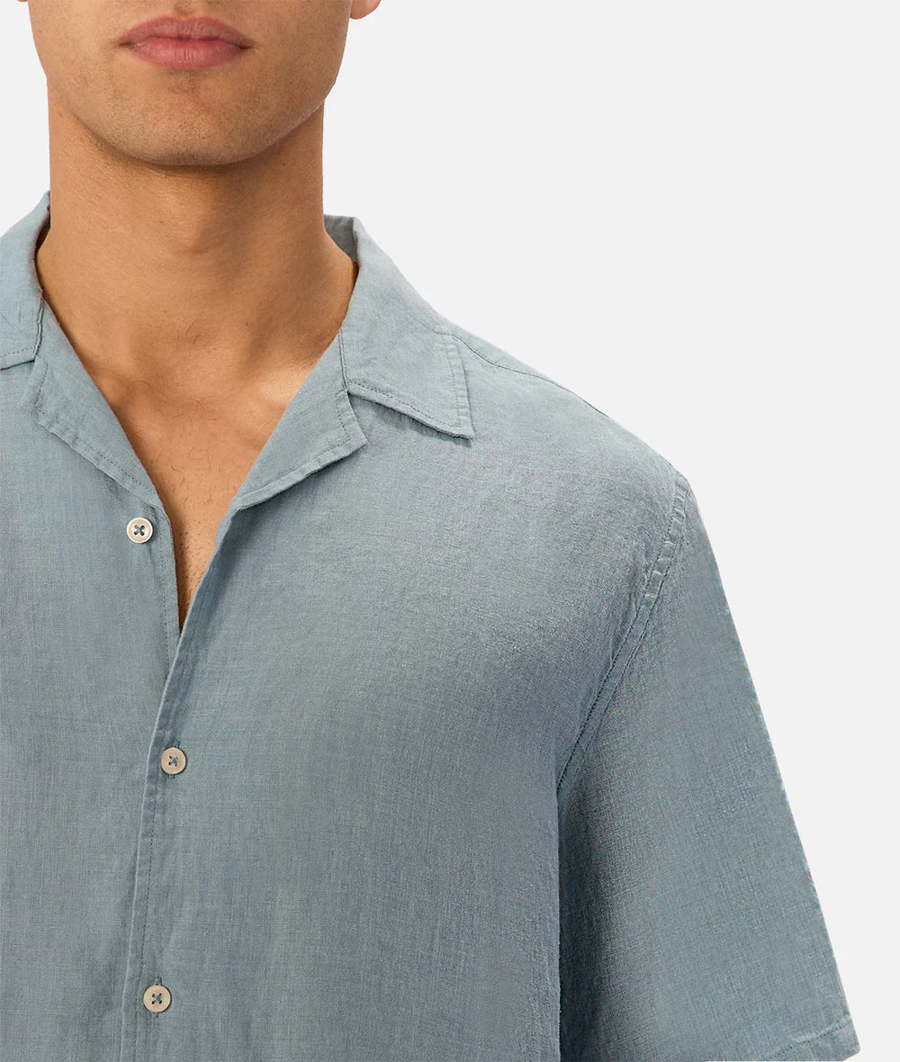 INDUSTRIE St. Martins Linen Short Sleeve Shirt - Marine Men's Tops - Sloane Boutique