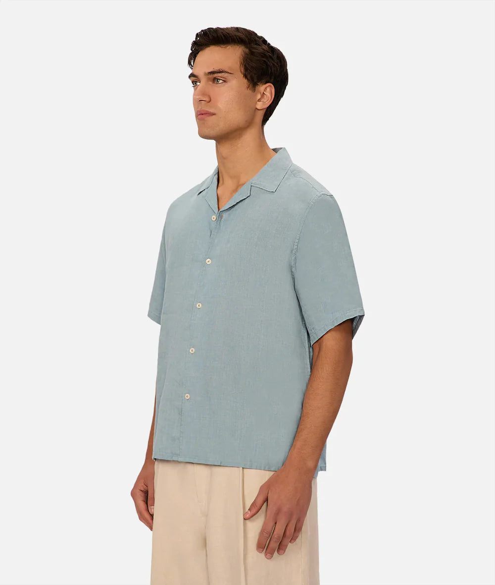 INDUSTRIE St. Martins Linen Short Sleeve Shirt - Marine Men's Tops - Sloane Boutique